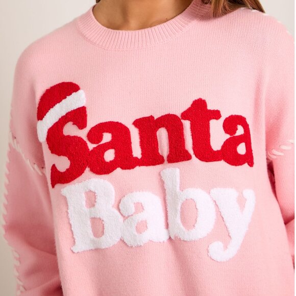 Premium Boutique SANTA BABY Pink Christmas Holiday Knit Sweater Puff Design NEW - Picture 5 of 11